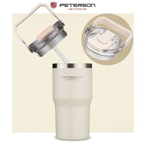 Kubek termiczny 600 ml Peterson ecru z uchwytem - stal nierdzewna