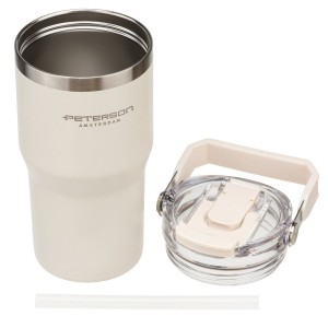 Kubek termiczny 600 ml Peterson ecru z uchwytem - stal nierdzewna