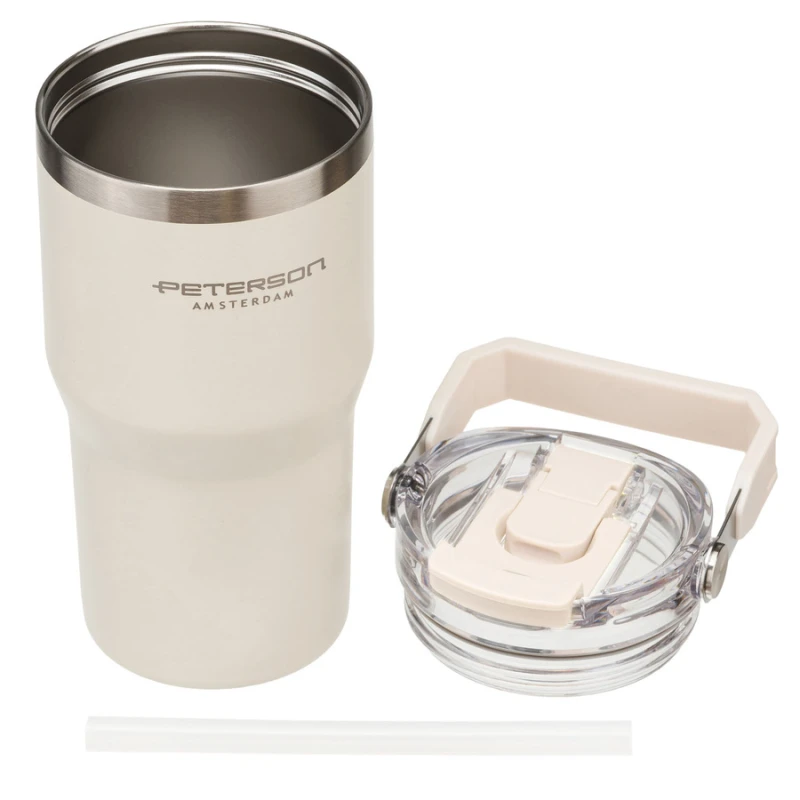 Kubek termiczny 600 ml Peterson ecru z uchwytem - stal nierdzewna