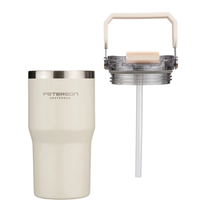Kubek termiczny 600 ml Peterson ecru z uchwytem - stal nierdzewna