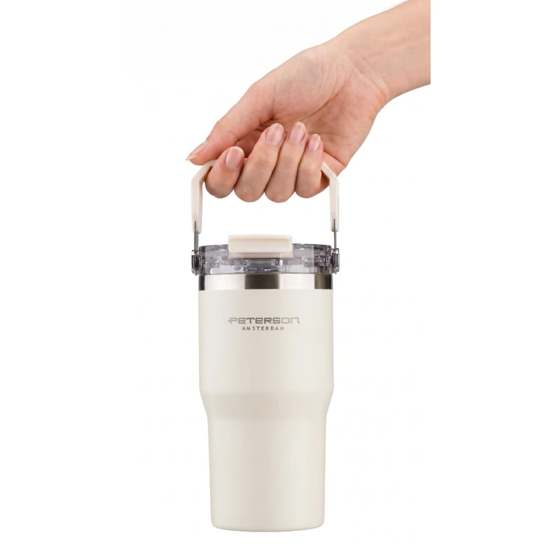Kubek termiczny 600 ml Peterson ecru z uchwytem - stal nierdzewna