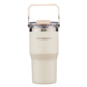 Kubek termiczny 600 ml Peterson ecru z uchwytem - stal nierdzewna