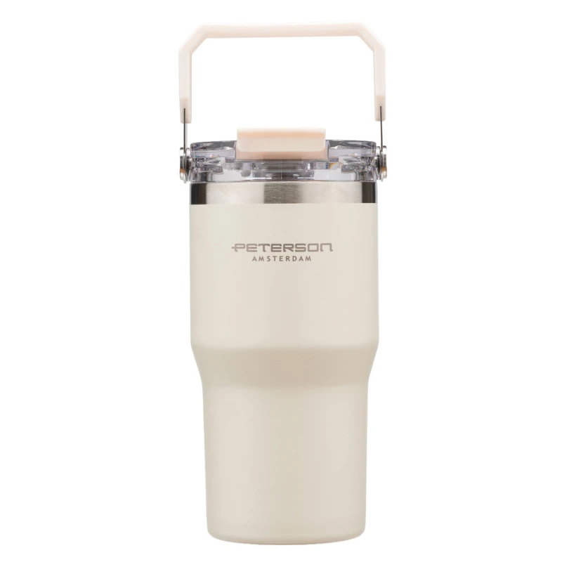 Kubek termiczny 600 ml Peterson ecru z uchwytem - stal nierdzewna