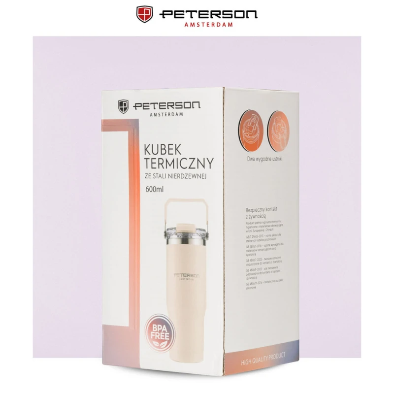 Kubek termiczny 600 ml Peterson - stal nierdzewna, jasnofioletowy