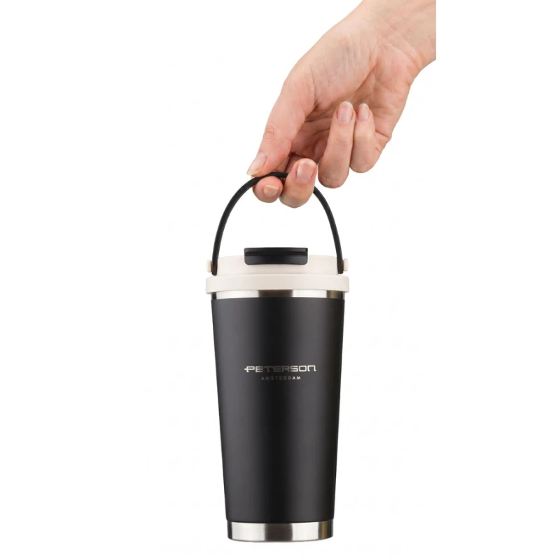 Kubek termiczny Peterson 560 ml z uchwytem - stal nierdzewna, czarny