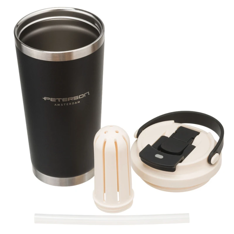 Kubek termiczny Peterson 560 ml z uchwytem - stal nierdzewna, czarny