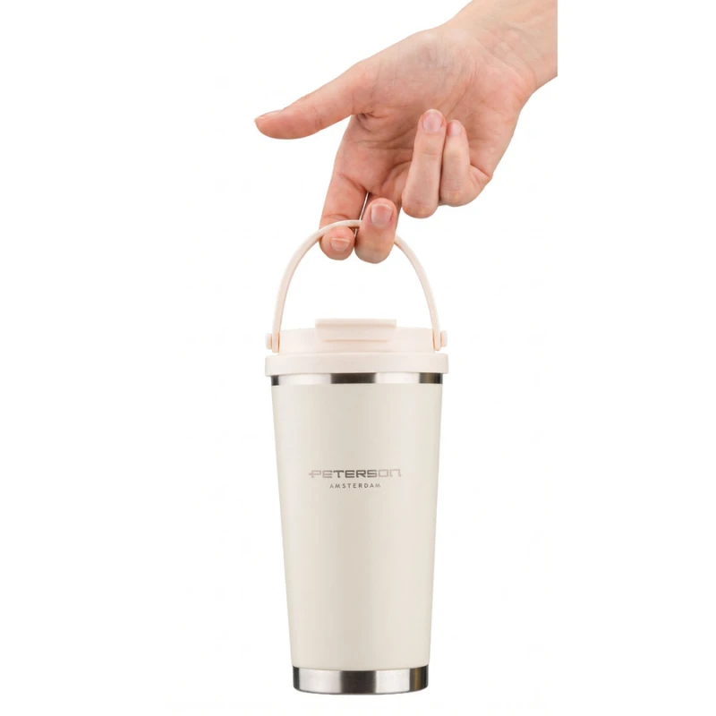 Kubek termiczny Peterson 560 ml ecru z uchwytem - stal nierdzewna