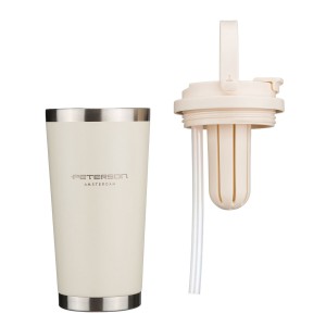 Kubek termiczny Peterson 560 ml ecru z uchwytem - stal nierdzewna