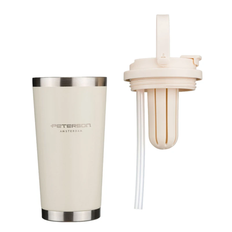 Kubek termiczny Peterson 560 ml ecru z uchwytem - stal nierdzewna