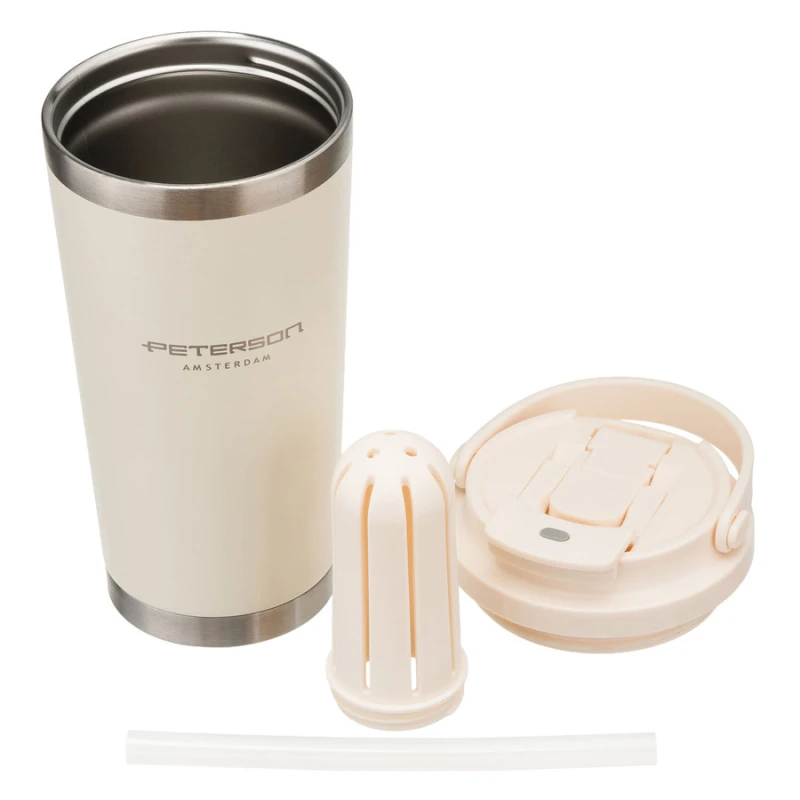 Kubek termiczny Peterson 560 ml ecru z uchwytem - stal nierdzewna