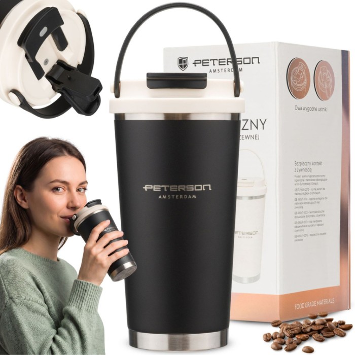 Kubek termiczny Peterson 560 ml z uchwytem - stal nierdzewna, czarny