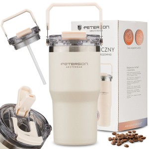Kubek termiczny 600 ml Peterson ecru z uchwytem - stal nierdzewna