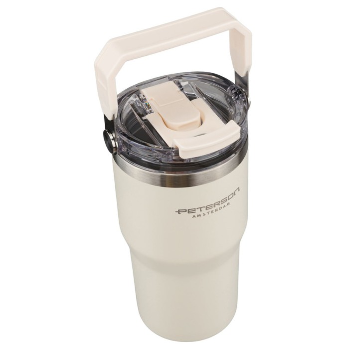Kubek termiczny 600 ml Peterson ecru z uchwytem - stal nierdzewna