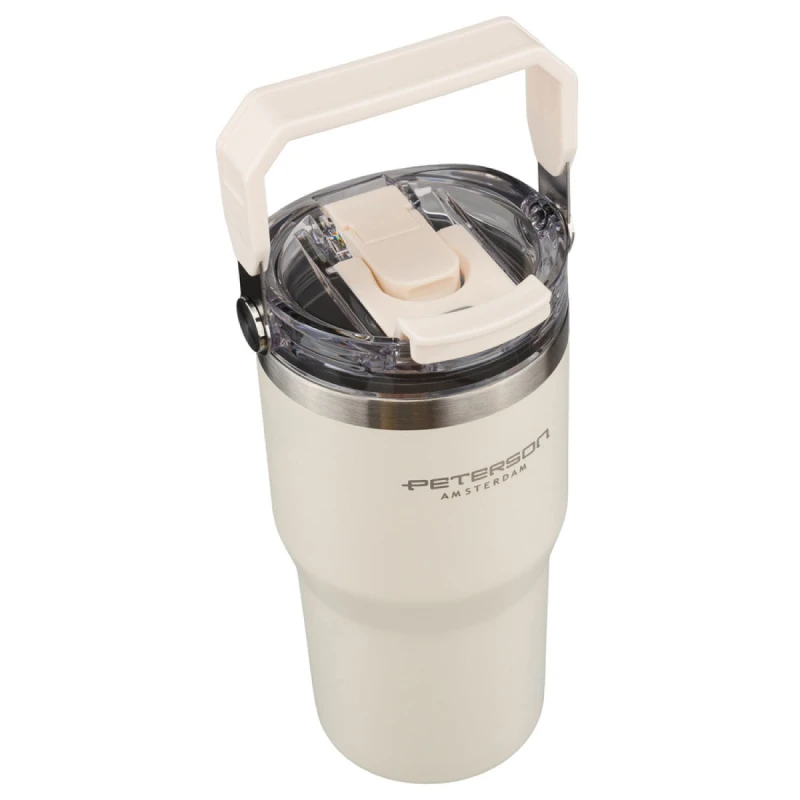 Kubek termiczny 600 ml Peterson ecru z uchwytem - stal nierdzewna