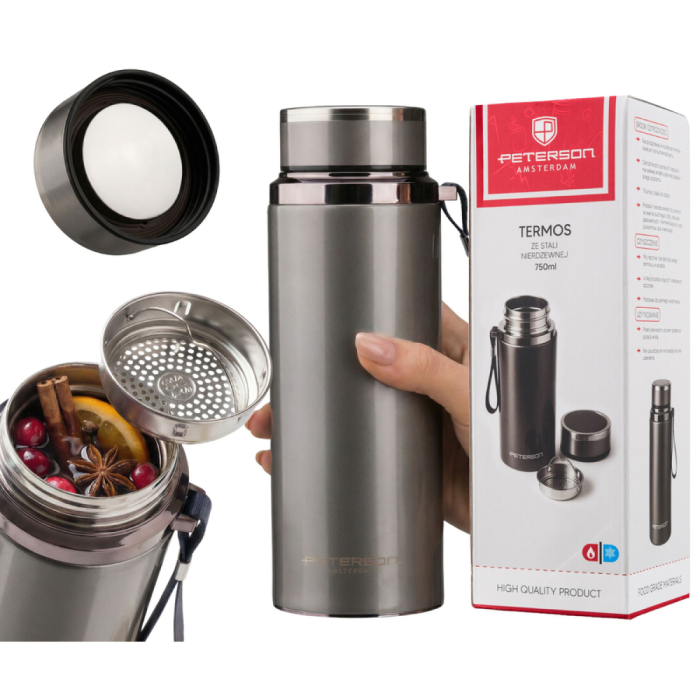 Termos stalowy 750 ml Peterson z sitkiem do herbaty
