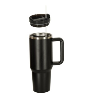 Kubek termiczny 1200ml ze słomką i uchwytem czarny KIK