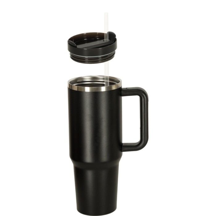 Kubek termiczny 1200ml ze słomką i uchwytem czarny KIK