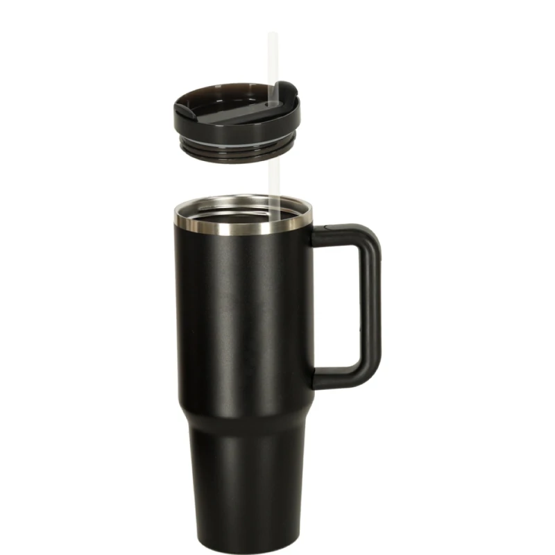 Kubek termiczny 1200ml ze słomką i uchwytem czarny KIK