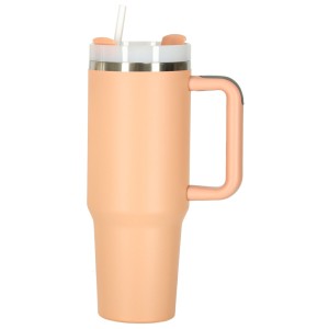 Kubek termiczny 1200ml ze słomką i uchwytem - pudrowy róż