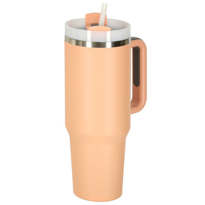 Kubek termiczny 1200ml ze słomką i uchwytem - pudrowy róż