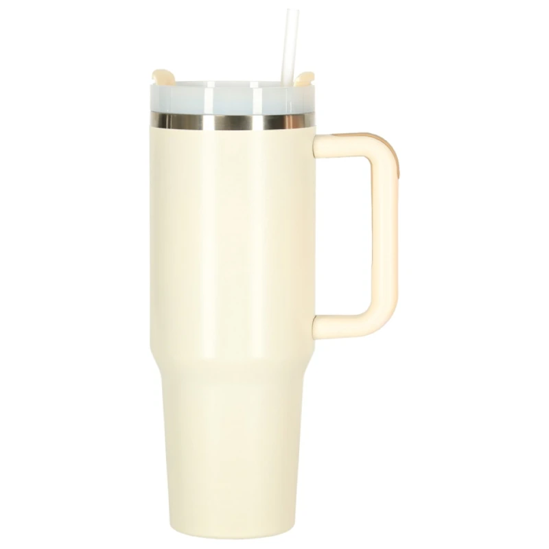 Kubek termiczny 1200 ml ze słomką i uchwytem kremowy